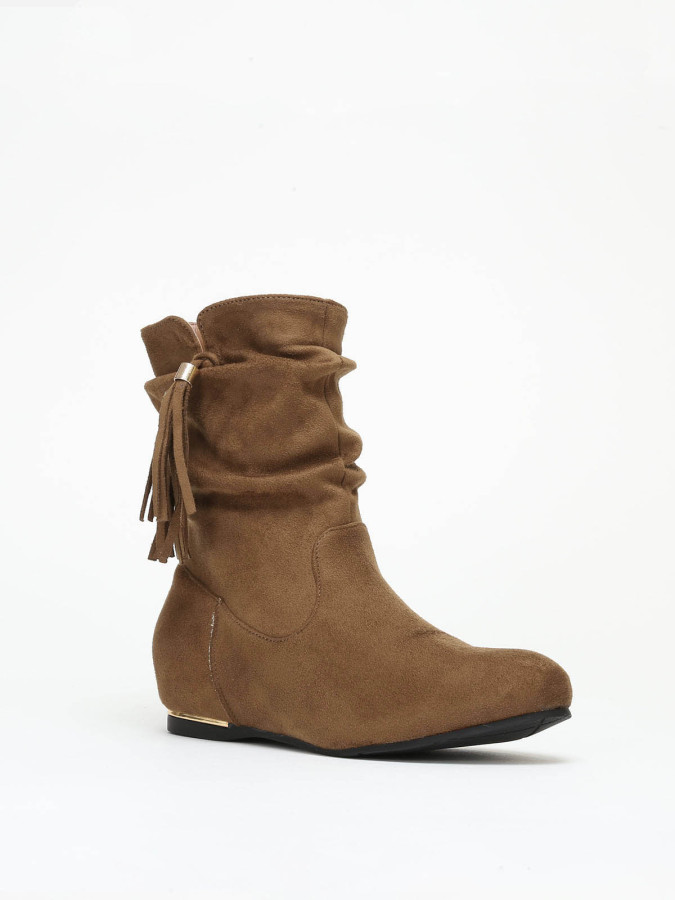 Bottines camel effet plissé détails doré femme pas cher La Modeuse