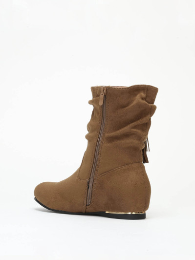 Bottines camel effet plissé détails doré femme pas cher La Modeuse