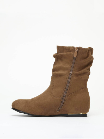 Bottines camel effet plissé détails doré femme pas cher La Modeuse