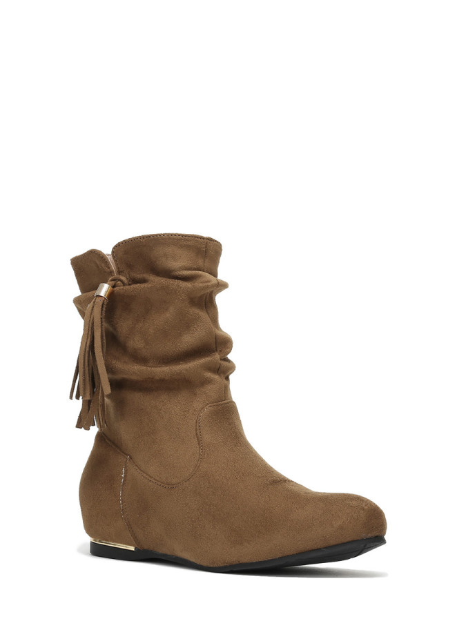 Bottines camel effet plissé détails doré femme pas cher La Modeuse