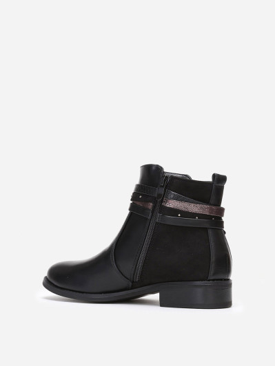 Bottines bi-matières à brides décoratives noires