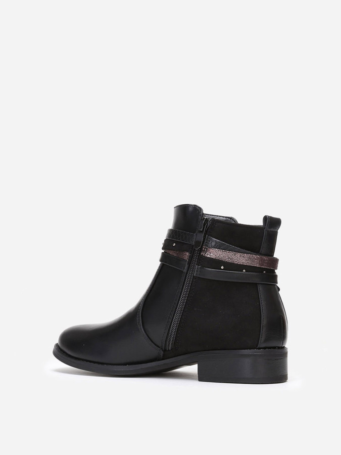 Bottines bi-matières à brides décoratives noires
