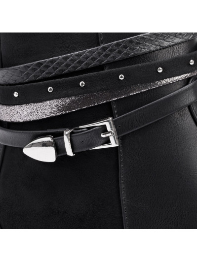 Bottines bi-matières à brides décoratives noires