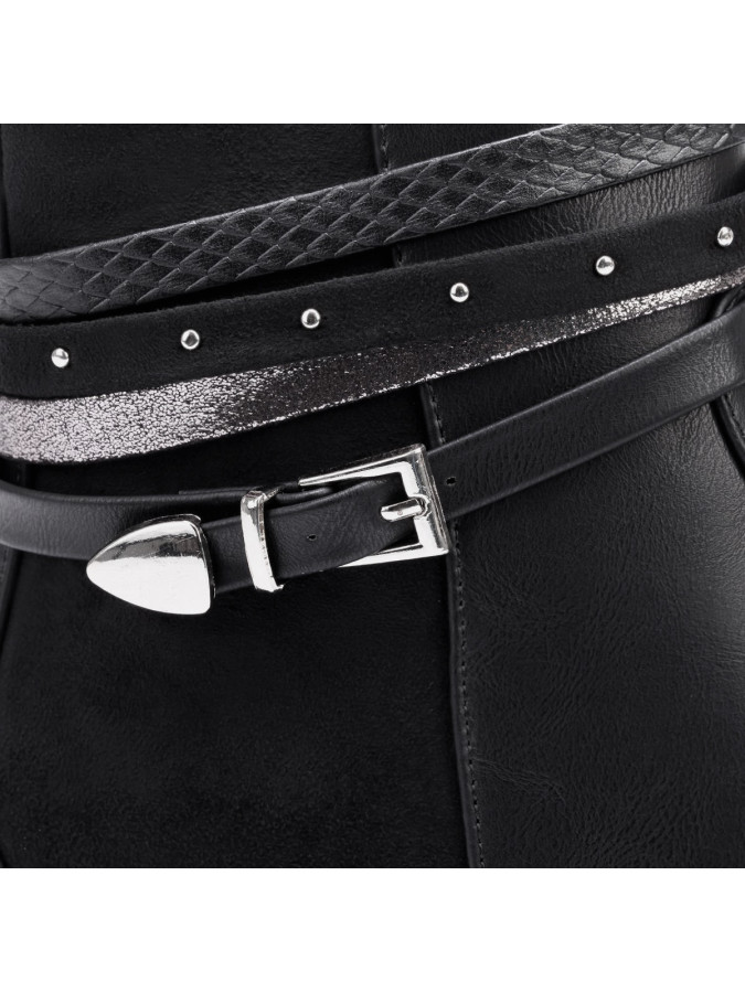 Bottines bi-matières à brides décoratives noires