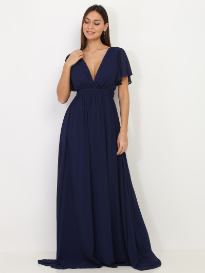 Robe longuebleu marine à manches papillons
