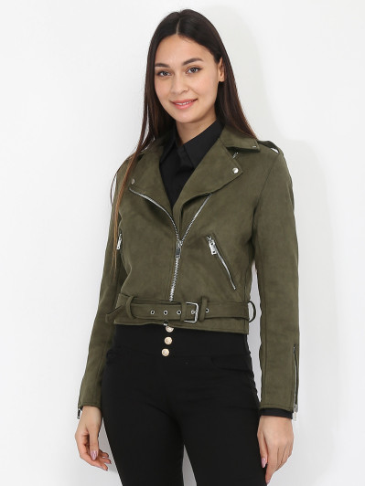 Veste motard kaki en suédine femme pas cher la modeuse