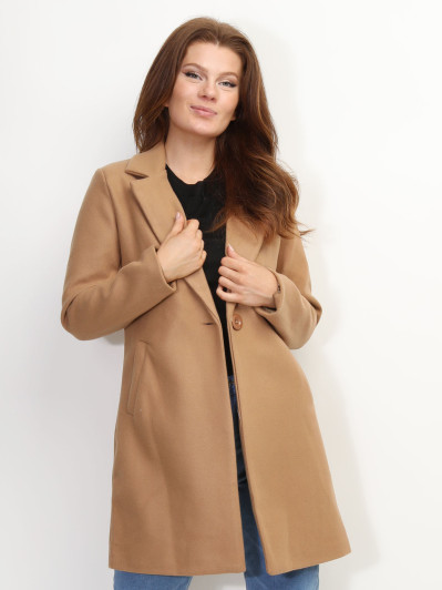 Manteau camel mi long à col revers