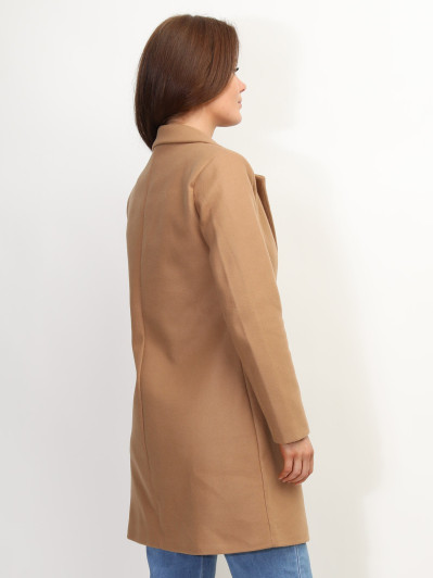 Manteau camel mi long à col revers