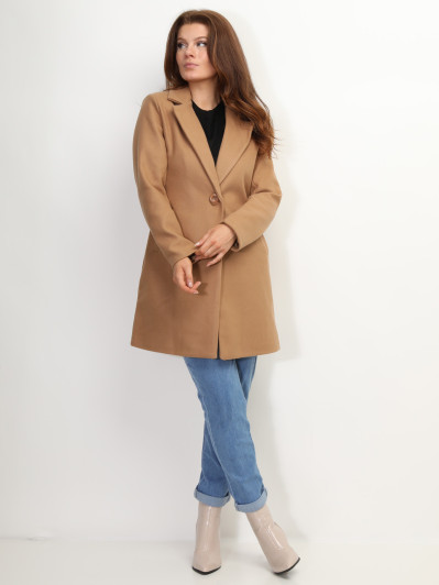 Manteau camel mi long à col revers