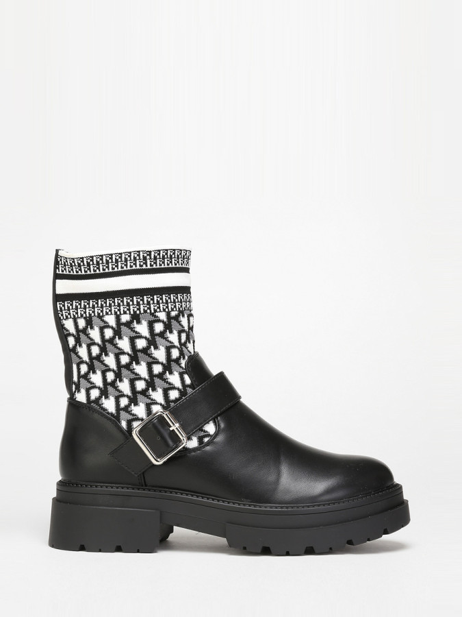 Bottines noir et blanc bi-matières