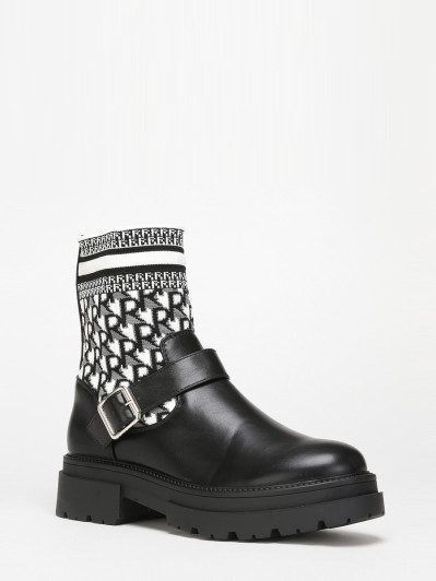 Bottines noir et blanc bi-matières