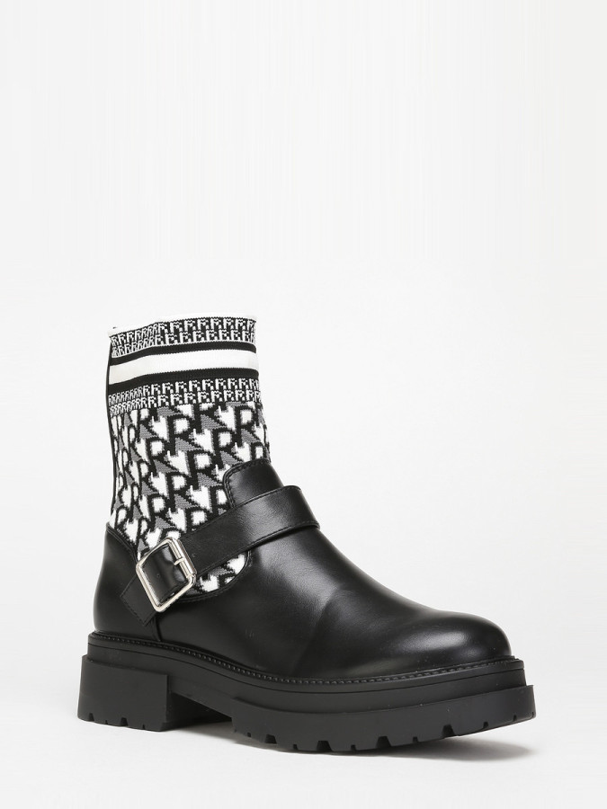 Bottines noir et blanc bi-matières