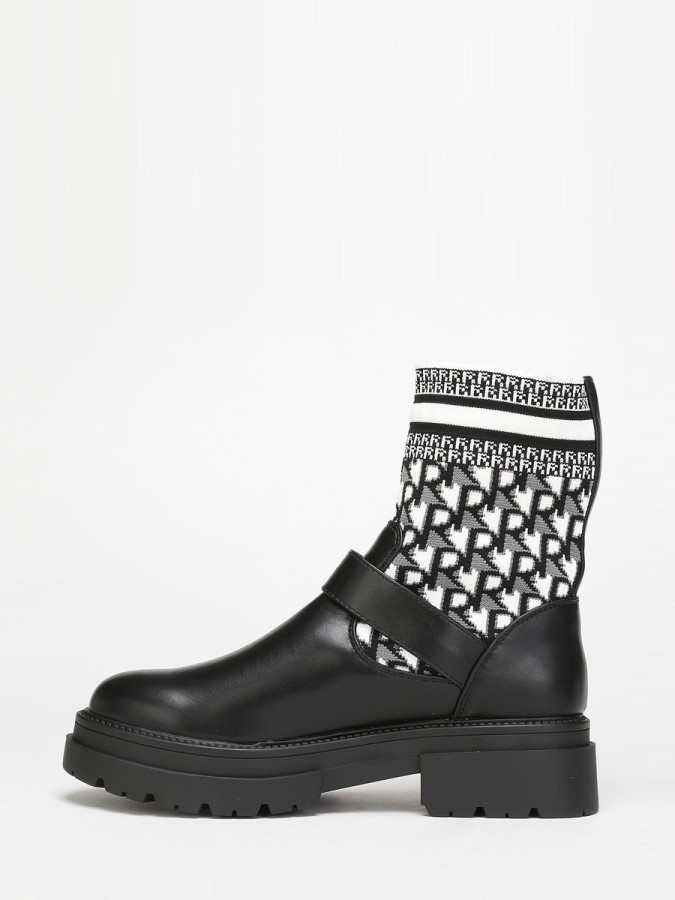 Bottines noir et blanc bi-matières