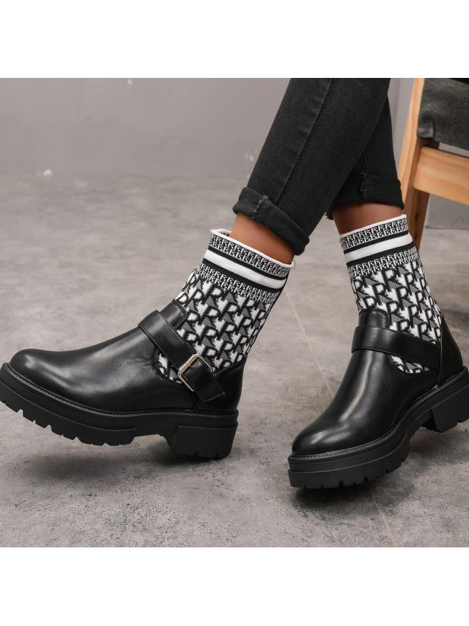 Bottines noir et blanc bi-matières