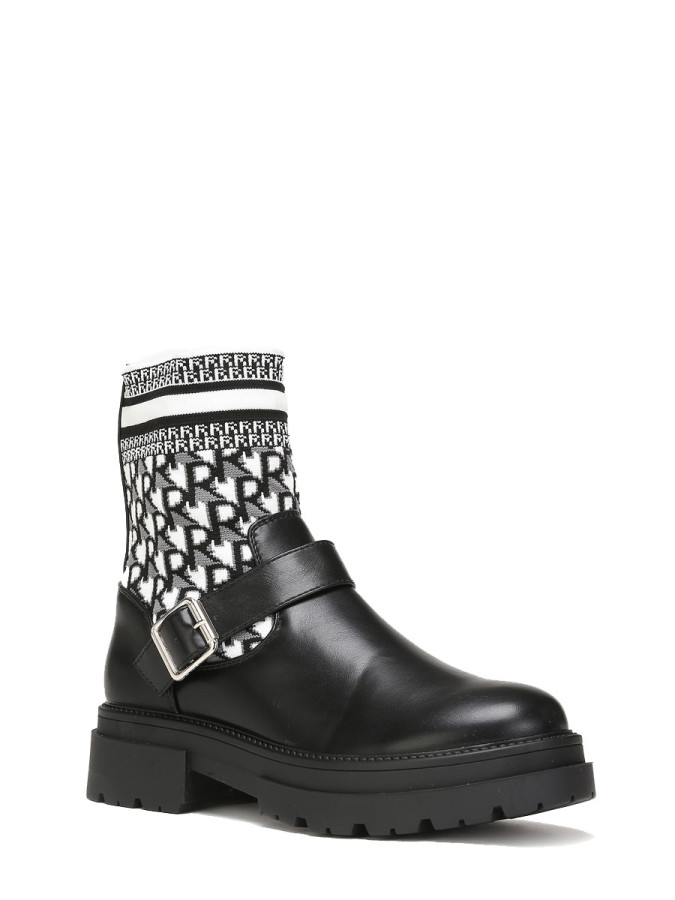 Bottines noir et blanc bi-matières