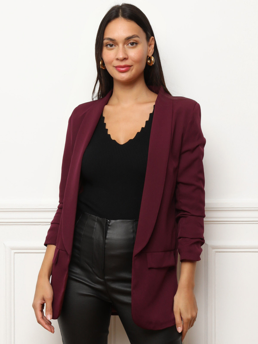 Veste blazer bordeaux à manches retroussées