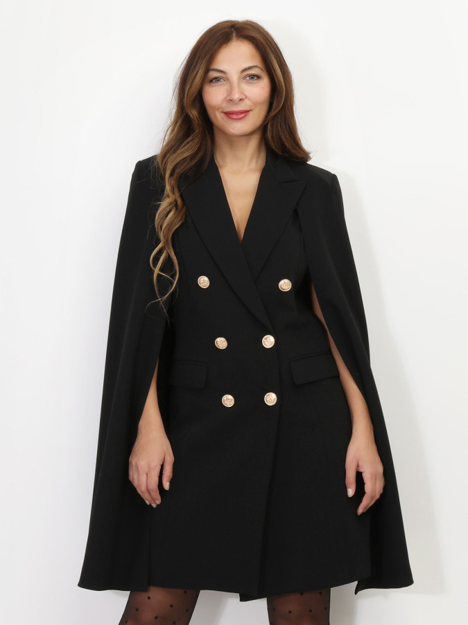 Manteau cape noir à boutons style officier