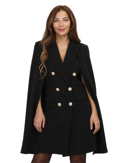 Manteau cape noir à boutons style officier