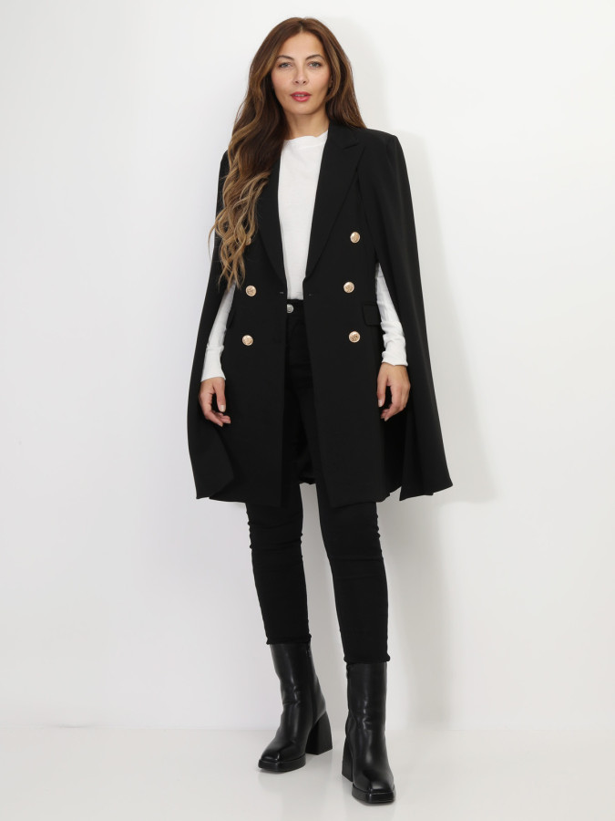 Manteau cape noir à boutons style officier