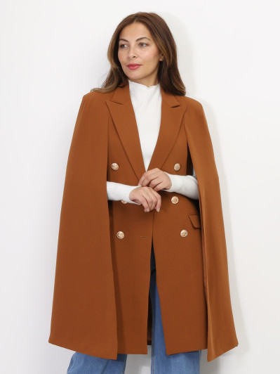 Manteau cape camel à boutons style officier