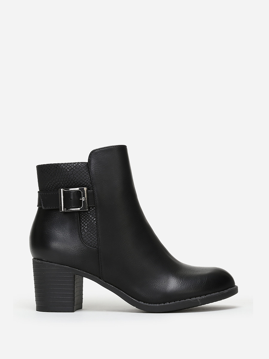 Bottines bi-matières noires à boucle