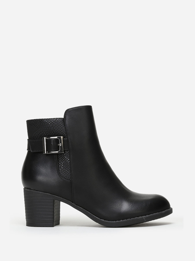 Bottines bi-matières noires à boucle