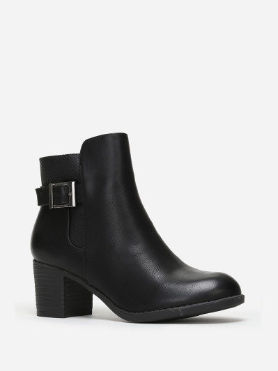 Bottines bi-matières noires à boucle