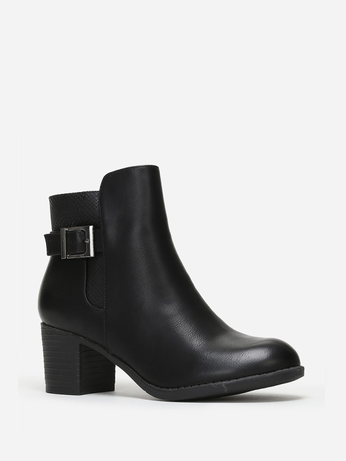 Bottines bi-matières noires à boucle