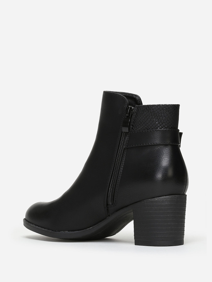 Bottines bi-matières noires à boucle