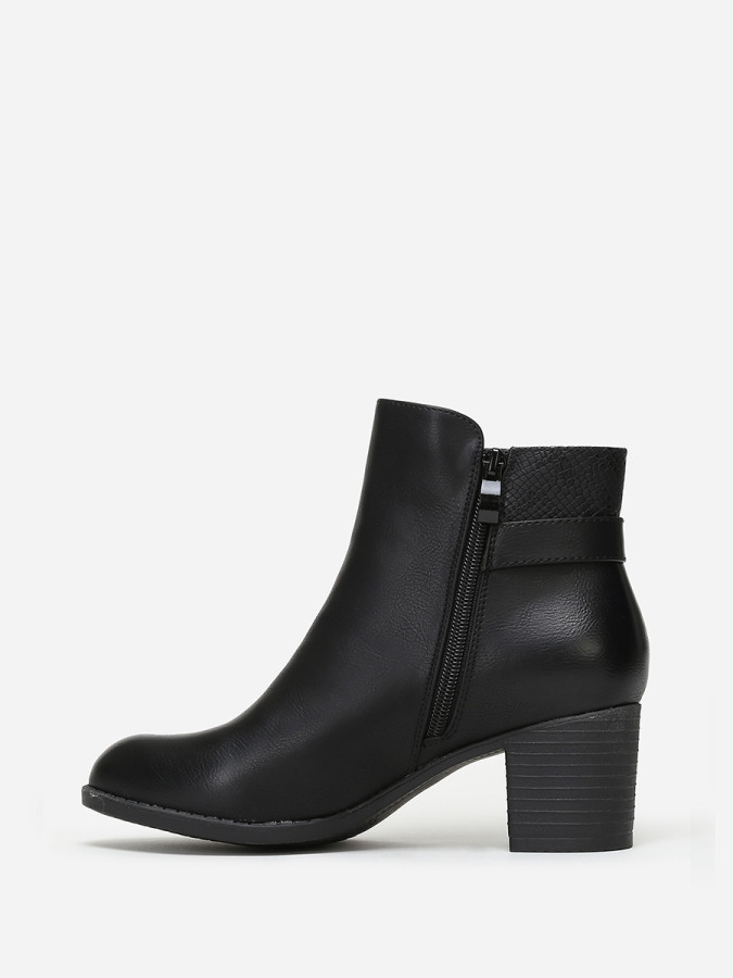 Bottines bi-matières noires à boucle