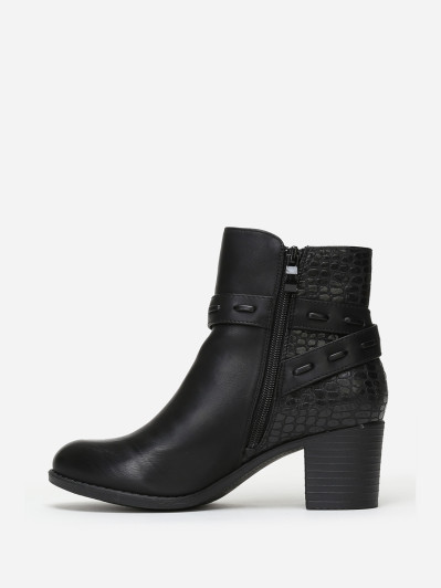 Bottines bi-matières noires avec bride à boucle