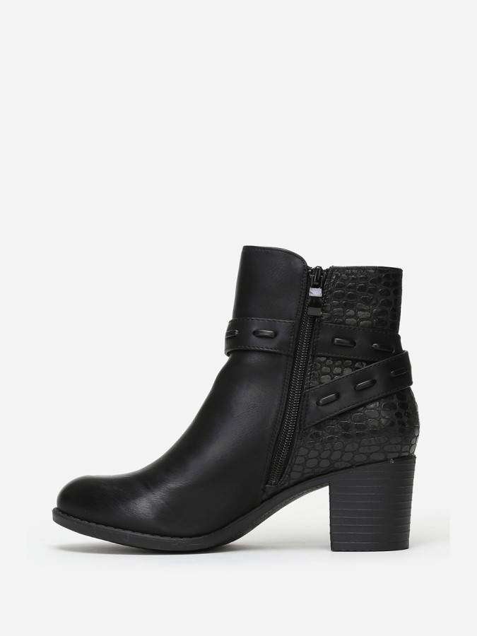 Bottines bi-matières noires avec bride à boucle