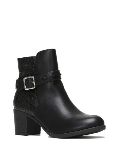 Bottines bi-matières noires avec bride à boucle