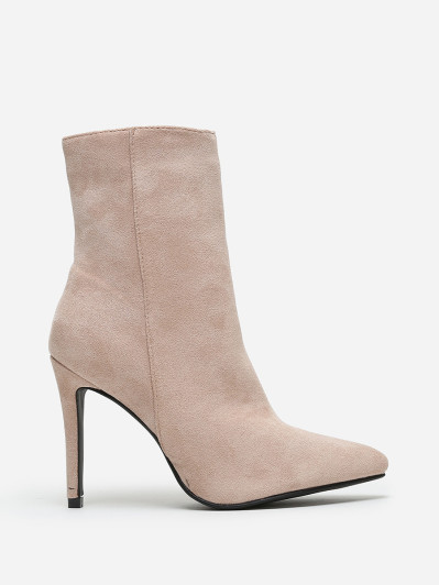 Bottines pointues beiges à talon aiguille
