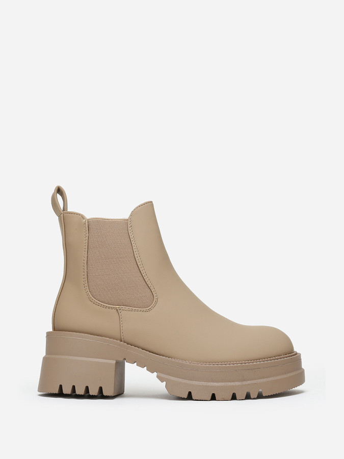 Chelsea taupe à talon et plateforme crantés