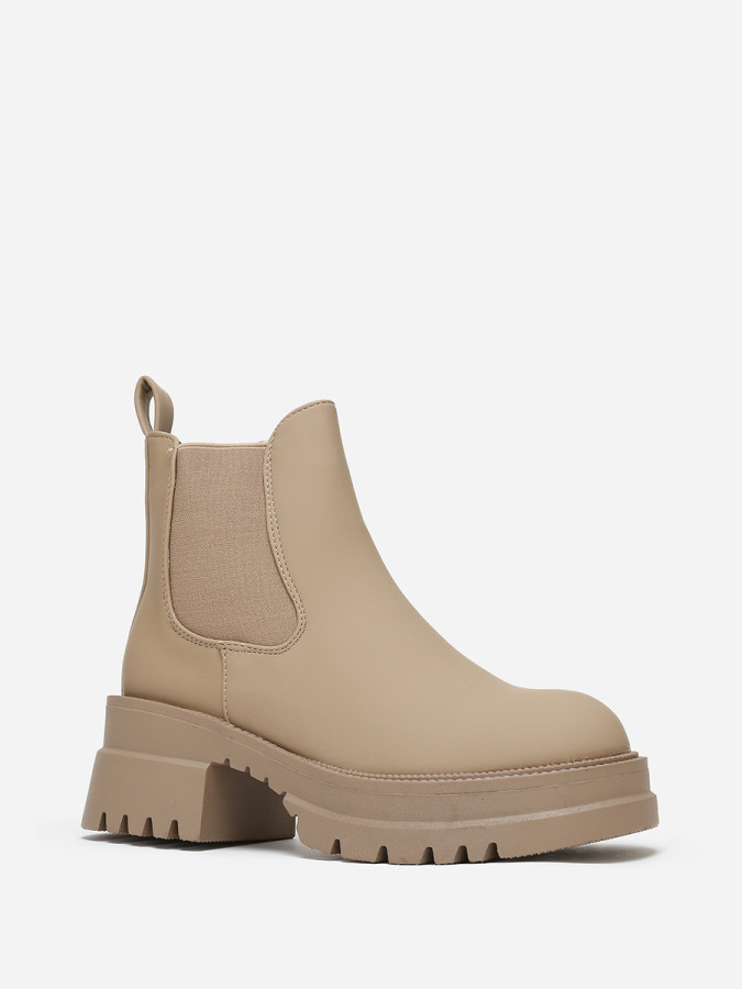Chelsea taupe à talon et plateforme crantés
