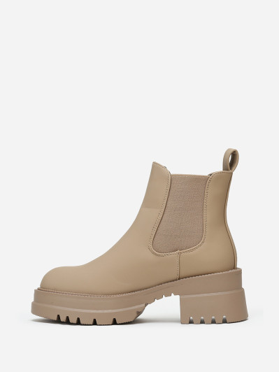 Chelsea taupe à talon et plateforme crantés