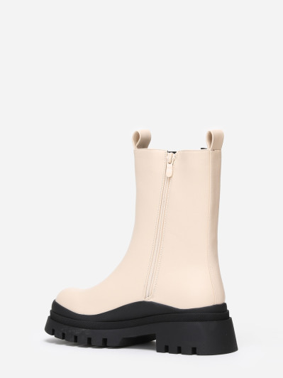 Bottines chelsea beiges en simili crantées