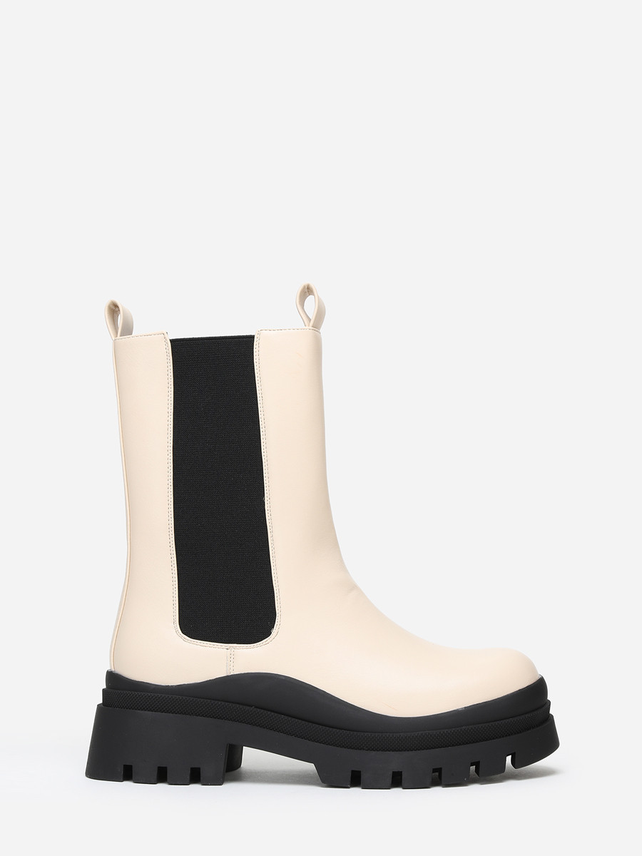 Bottines chelsea beiges en simili crantées