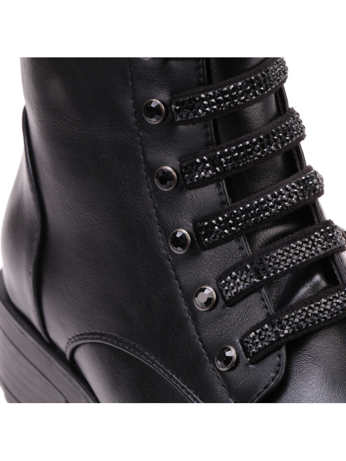 Rangers noires à lacets à strass