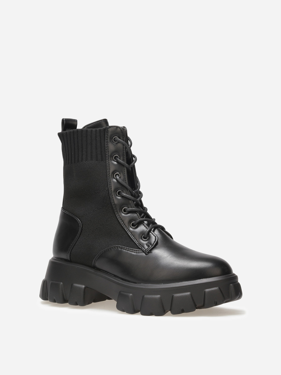 Bottines Noires Bottines Plates Rock Daim Bottines Femme Cuir Noir - Main Image