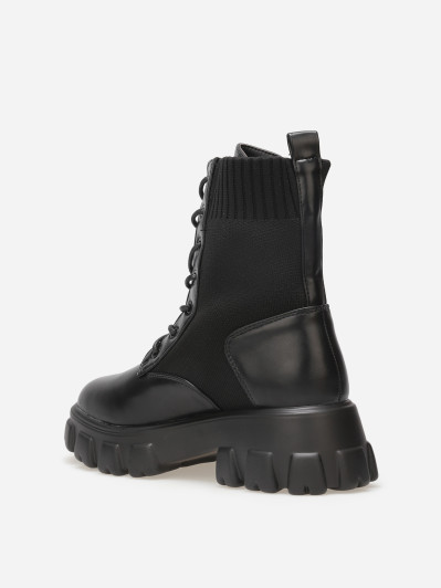 Rangers noires bi-matières à plateforme crantée