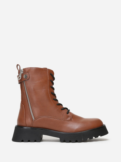 Rangers marron crantées à zip métallique