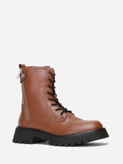 Rangers marron crantées à zip métallique