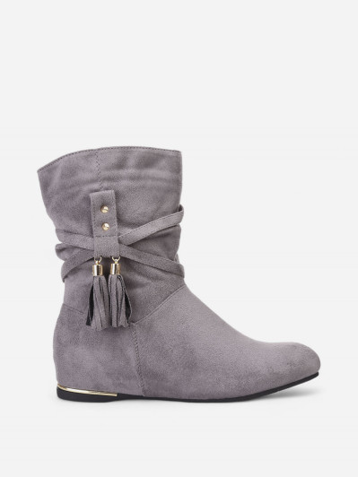 Bottines plissées et compensées à pampilles