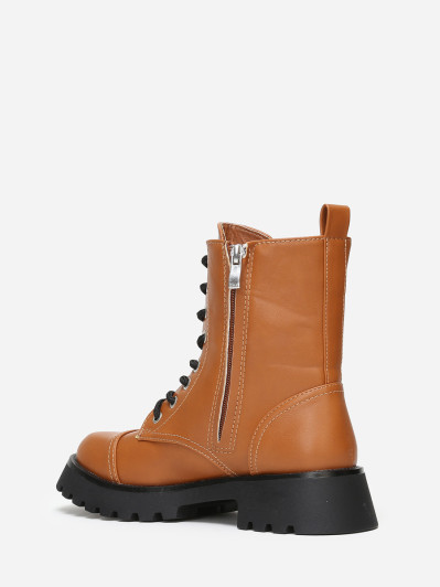 Bottines rangers camel crantées en simili