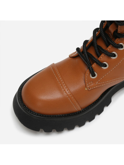 Bottines rangers camel crantées en simili