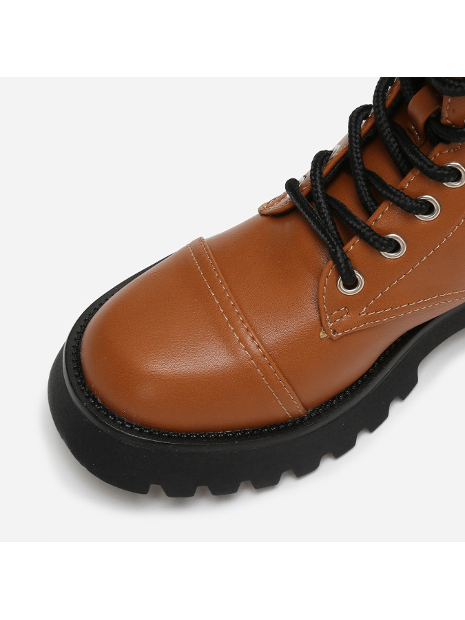 Bottines rangers camel crantées en simili