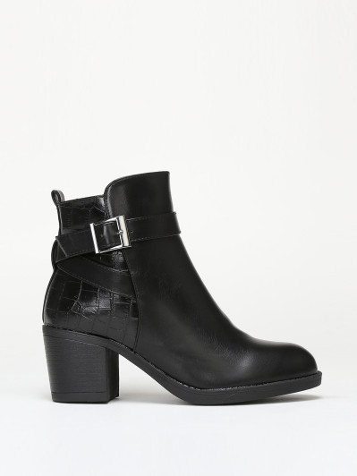 Bottines bi-matières avec bride à boucle