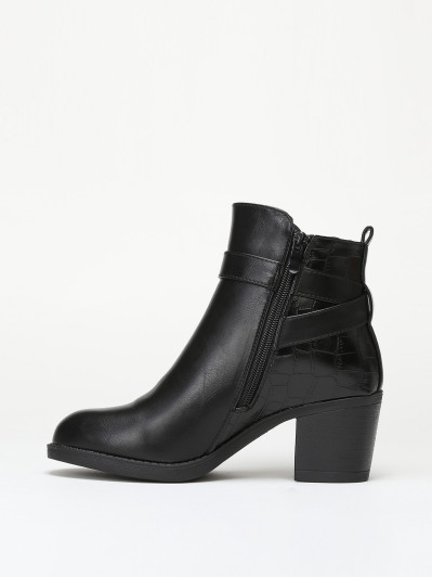 Bottines bi-matières avec bride à boucle